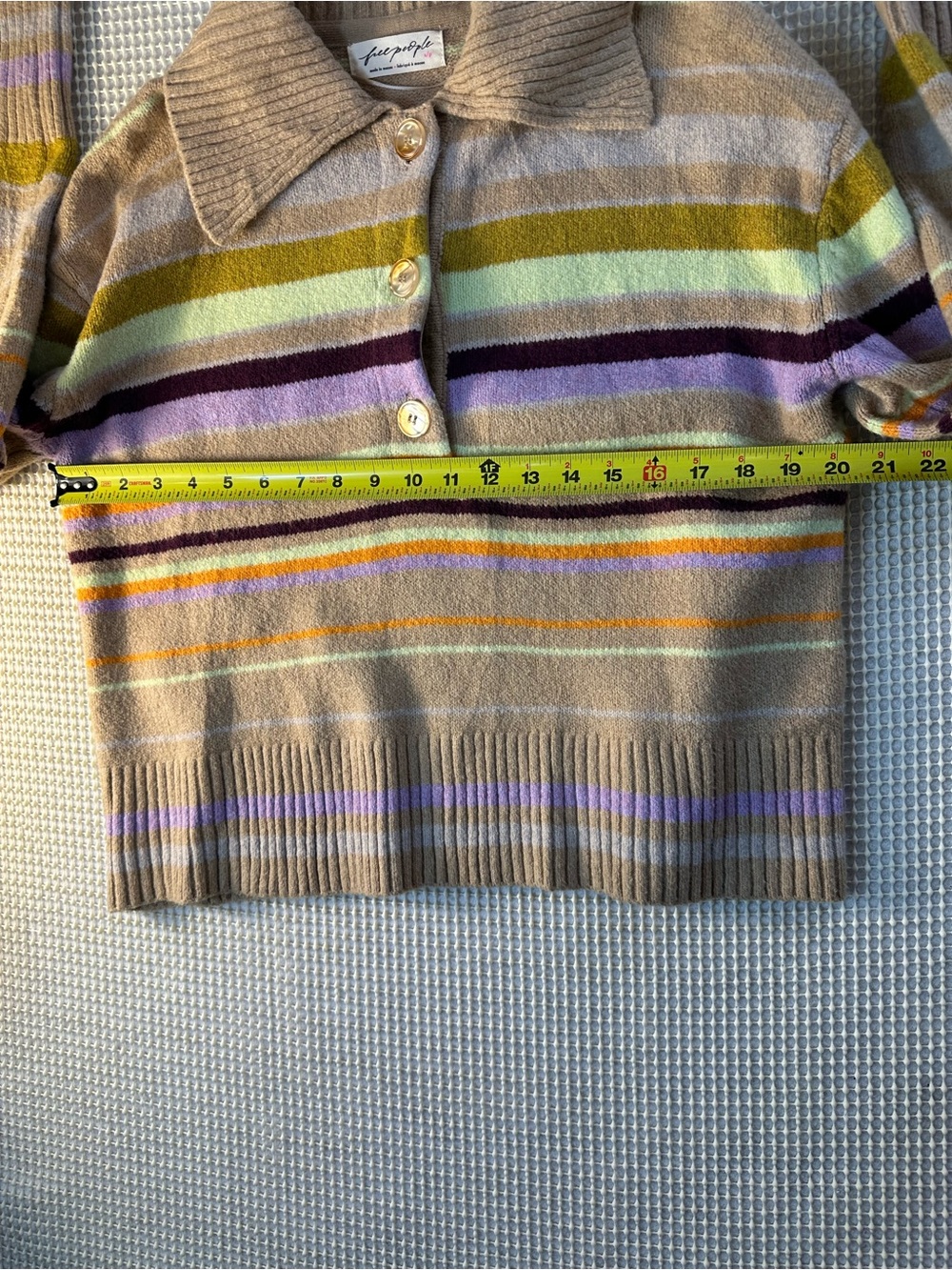 Free People Trading Up Striped Polo Sweater Tan Multi Stripe Collar Buttons S - Picture 8 of 9